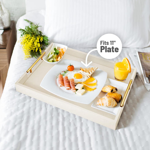 17" 12" ATZYmolin x Wood Serving Tray with Gold Polished Metal Handles, Home Decorative Wooden Rectangle Ottoman