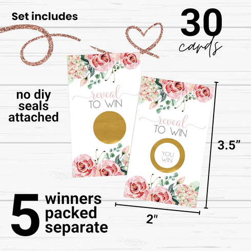 Paper Clever Party Charming Floral Bridal Shower Games, 30 Pack Pink Scratch Off Raffle Cards