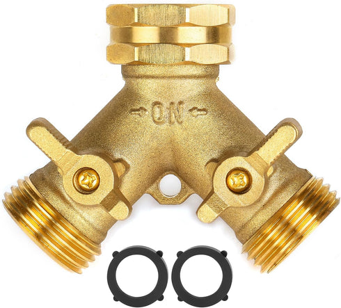AuySier Garden Hose Splitter 2 Way Heavy Duty, Brass Faucet Adapter With Long