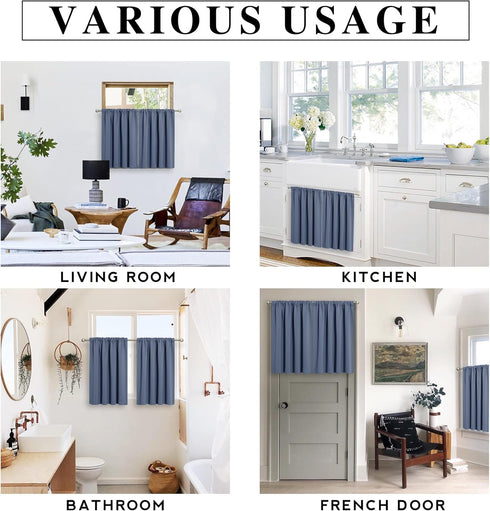 RYB HOME 45 Inch Darkening Privacy Curtains for Kitchen Room, 2 Panels Set, Width 34 x Length 45 Inch, Stone Blue