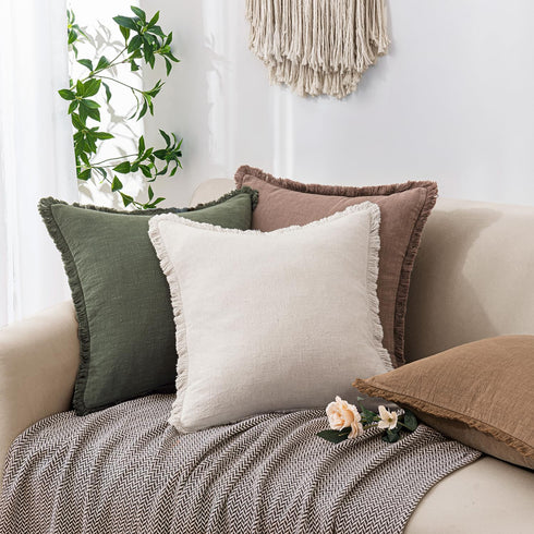 Chair,12x20 Inch Set 2,Brown Woaboy Decorative Linen Fringe Throw Pillow Covers Boho Farmhouse Soft Lumbar Cushion