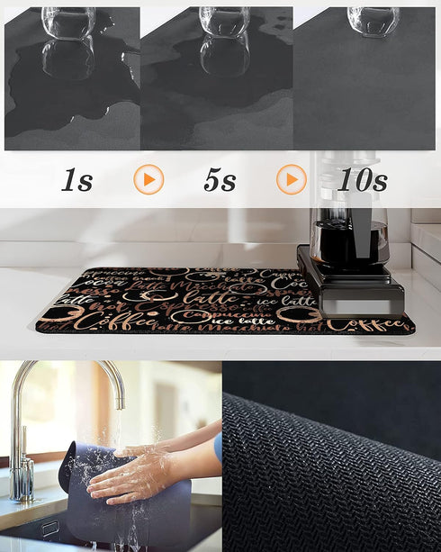 Coffee Bar Mat Accessories, Absorbent Dish Drying Mat for Kitchen Counter, Rubber Backing Non-slip Pad for Coffee Maker