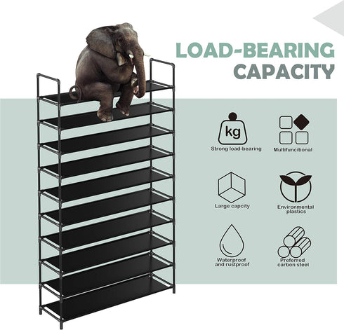 KIKIONLIFE 10 Tiers Shoe Rack Tower Storage Organizer Cabinet Black