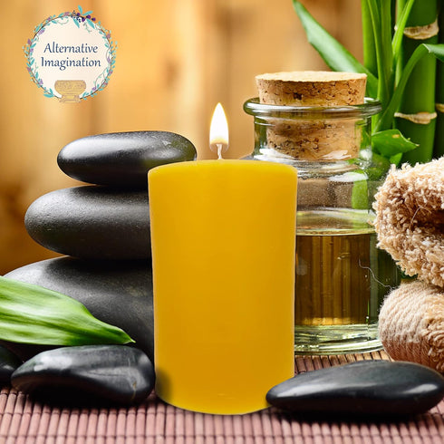 100% Pure Beeswax Candle - Medium Pillar Candle, 60 Hour Burn Time, 3x4 Inch - Alternative Imagination