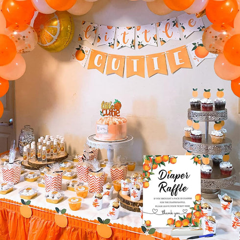 50 1 50 Senfaro Little Cutie Orange Diaper Raffle Tickets and Sign Baby Shower Games Orange Theme Guess How Many Cuties