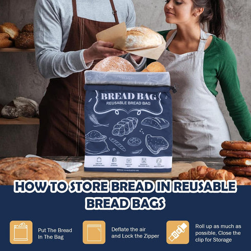 Seaury Kareen 2 Packs Bread Bag, Reusable Sourdough Storage Bag With Zipper for Homemade Loaf- Large Freezer Container
