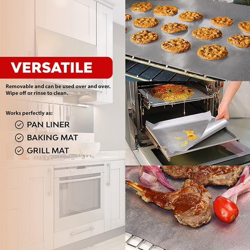 Oven Liners for Bottom of Oven Silver (2-Pack) with Oven Rack Shields (2-Pack), Large Oven Mat, Reusable & Heat