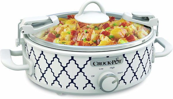 Crock-Pot Small 2.5 Quart Casserole Slow Cooker, White/Blue, Durable and Compact for Quick Meals