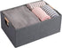 Fabric Storage Bin Box Foldable Cotton Linen Storage Basket with Wooden Handles Rectangular Cube Decorative Home Laundry Organizer Clothes Blanket Container – Gray, Small