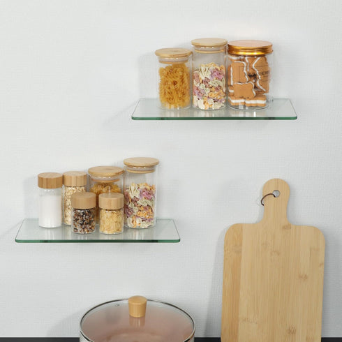 12 Inch Set 2, SAYAYO Glass Floating Shelves for Wall, Tempered Glass Shelves for Bathroom, Living Room, Bedroom