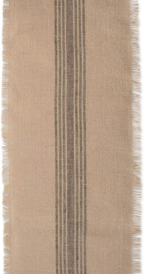DII Jute Burlap Collection Table Runner, 14x72, Kitchen Tabletop with Middle Stripe Gray