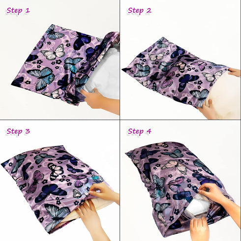 Satin Pillowcase for Hair and Skin, Soft Queen Size Pack of 2, Cooling Silk Satin with Envelope Closure (Purple)