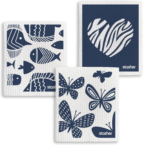 Stasher Swedish Dishcloths for Kitchen, 3-Pack Reusable Dish Cloths, Super Absorbent, Soft,