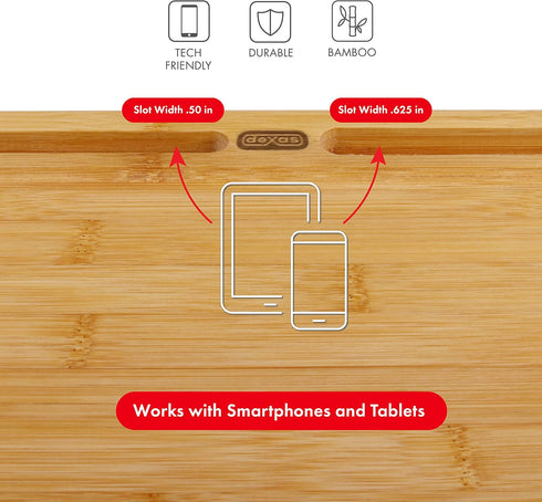 Dexas Prep-Tech Bamboo Cutting Board with Integrated Tablet Holder Groove, 12x16 Inches