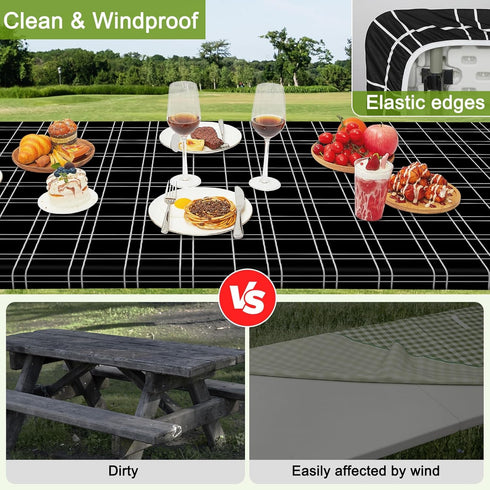 HobbLab Rv,72in,Black Picnic Table Cover with Bench Covers Portable Table Cloth Built-in Storage Pocket Fitted
