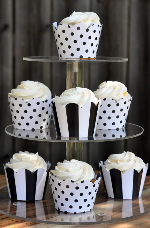 Set of 24 Black and White Cupcake Wrappers for Weddings, Graduations, Birthday Parties, Baby Showers
