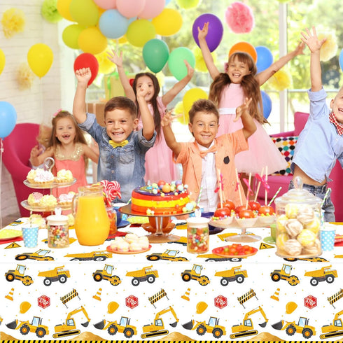 3 Pack 54 108 Inches QIYANPAX Construction Plastic Birthday Party Tablecloths, x - Construction Table Covers for Kids'