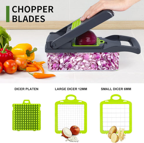 Vegetable Chopper, Onion Chopper, Pro 10 in 1 Multifunctional Slicer, Adjustable Vegetable Cutter with Container (Grey)