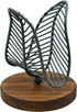 OwlGift Freestanding Modern Napkin Holder, Golden Turquoise Wrought Iron Leaf & Brown Wooden Base Design, Tissue