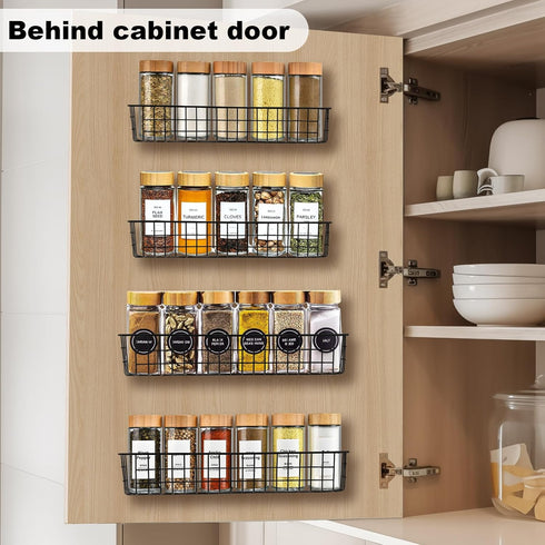 Savipace 2 Pack Spice Rack Organizer Wall Mount, Black Seasoning Rack Wire Storage Baskets for Wall or Cabinet Door