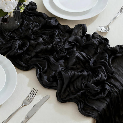 SRIZIAN Black Cheesecloth Table Runners, 10ft Wide Gauze Boho Table Runners for Bridal