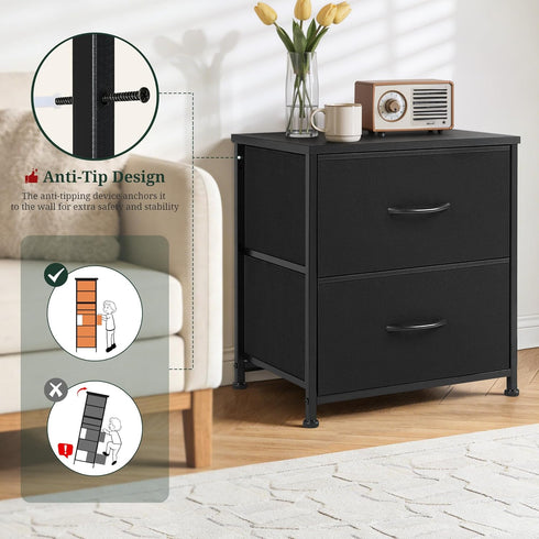 2 Closet, 11.8" 18" 20", Nightstand Upgraded, Small Drawer Dresser End Table Bedside Furniture, Wooden Top Fabric Bins