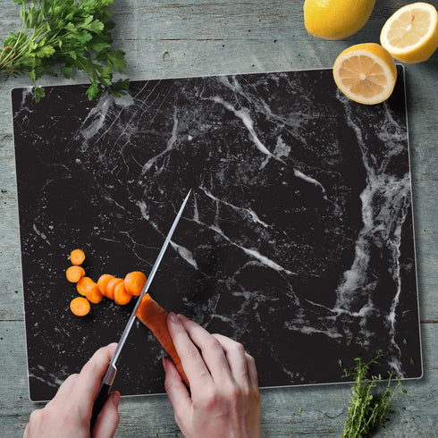 CounterArt Black Marble Design Tempered Glass Cutting Board, 15” x 12”, 3mm, Dishwasher Safe