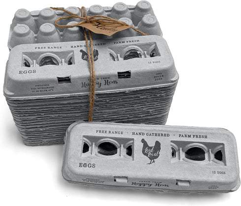 25 (25, Egg Cartons- Adorable Printed Vintage Design for Farm Fresh Eggs, Recycled Paper Cardboard, Sturdy & Reusable
