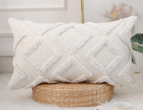 NUYECY Diamond Pattern Long Pillow Covers 14 x 26,Plush Chenille Decorative Long