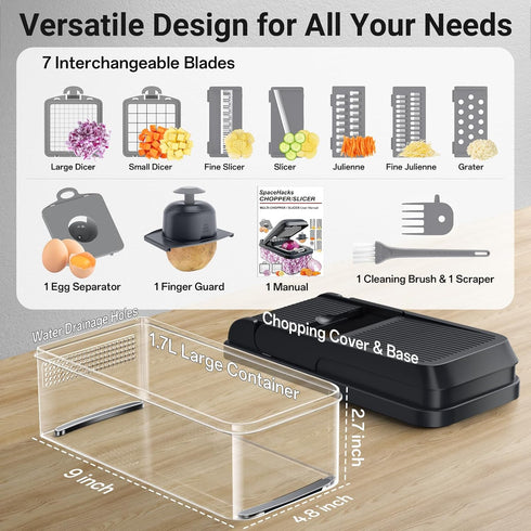 SpaceHacks 12-in-1 7 Vegetable Chopper, Kitchen Gadgets with Blades, Veggie, Food, Onion Chopper, Cucumber Slicer