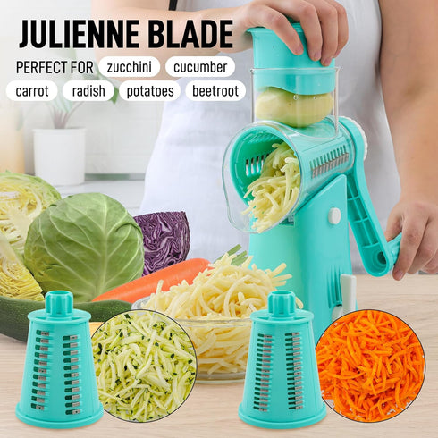Zulay Rotary Cheese Grater, 5 Blade Manual Hand Crank Cheese Shredder, Calm Teal