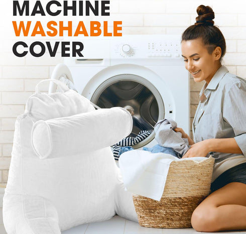 Cheer Collection Reading Pillow Chair - Chair Pillow with Arms and Detachable Neck Bolster for Bed & Couch - Machine