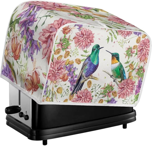 Hummingbird Floral Toaster Cover, Water-Resistant Kitchen Dust Protection for Most Standard 4 Slice Bread Maker