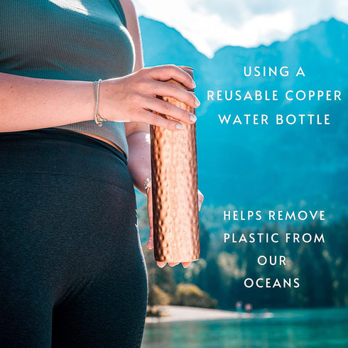 Copper Water Bottle - 34oz Hammered Vintage Design, Handcrafted Ayurvedic Pure Copper Vessel for Drinking Water