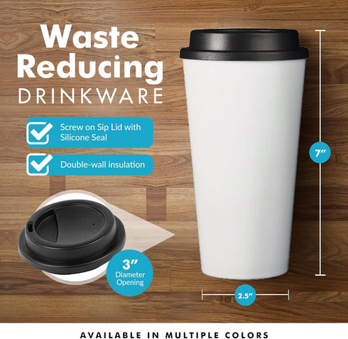 Simply Green Solutions Reusable Coffee Cups with Lids, 16 oz Thermal Cups for Hot and Cold Drinks, Dishwasher Safe