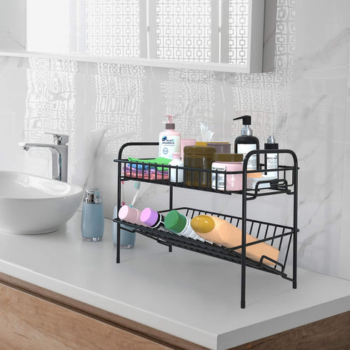 HengLiSam Spice Rack Organizer for Countertop, Heavy Duty Full Solid Metal Kitchen Shelves, 2 Tier Freestanding Holder