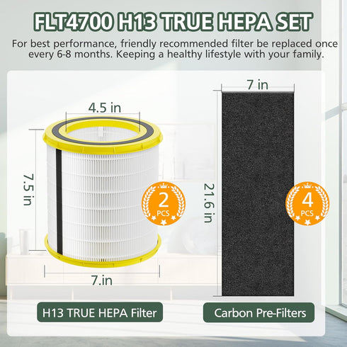 FLT4700 HEPA Filter M Replacement for G-Guardian AC4700, 2 HEPA + 4 Activated Carbon Filters (2+4)