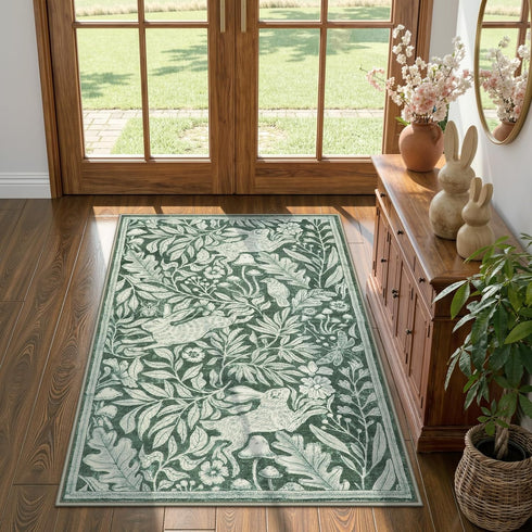 3x5, Lahome Nadine Rabbit Entryway Rug Soft Animal Washable Area Rug for Bedroom Nursery, Vintage Forest Woodland Print
