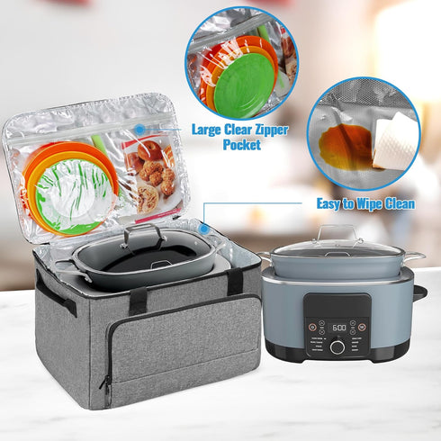 LUXJA Large Carrying Bag for Ninja Foodi Possible Cooker Pro, Hard Bottom Pad Compatible with 8.5 Qt Multicooker, Gray