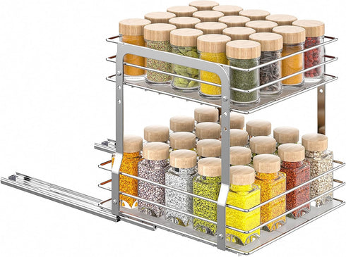 2 9.65"W 10.7"D 10.24" PanPanPal Pull Out Spice Rack Organizer for Inside Cabinet, Tier Metal Spice Organization