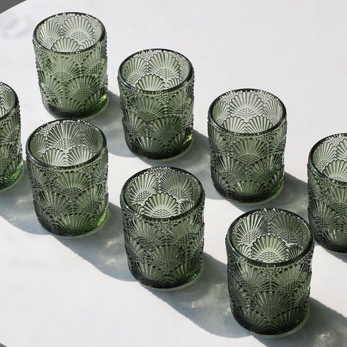 Set 24, Woho Green Votive Candle Holders of Green Glass Tealight Candle Holder for Christmas Party Decor, Tea Light