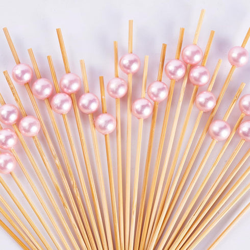 PuTwo Toothpicks for Cocktail Appetizers, Fruits, Dessert, 100 Count, Pink Pearls