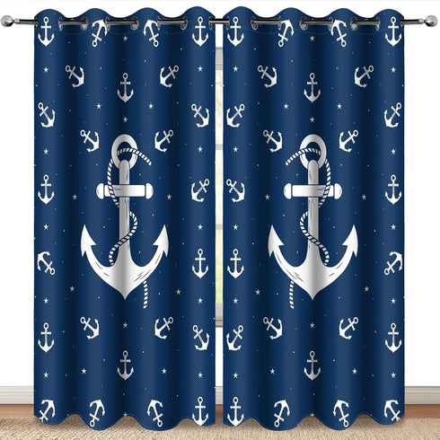 MissHope Nautical Anchor Blackout Curtains Ocean Beach Coastal Beach Theme Home Decoration