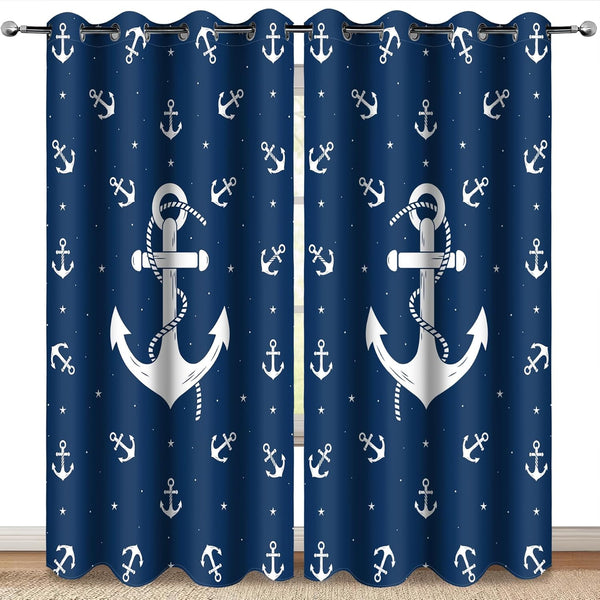 MissHope Nautical Anchor Blackout Curtains Ocean Beach Coastal Beach Theme Home Decoration