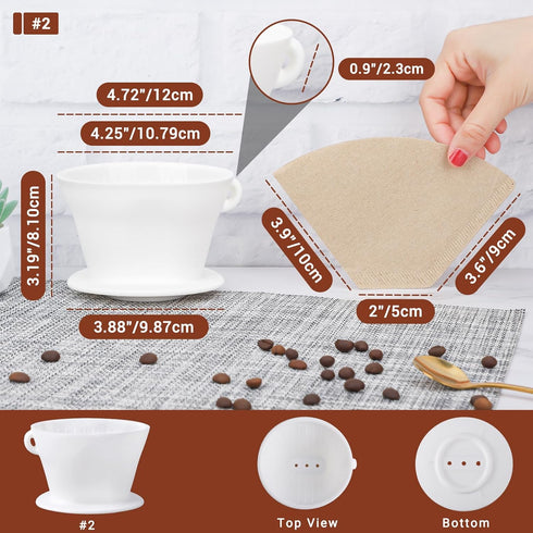 Segarty Coffee Dripper Set, White Silicone Pour Over Maker with 200PCS Size #2 Disposable Filters, 1-2 Cup