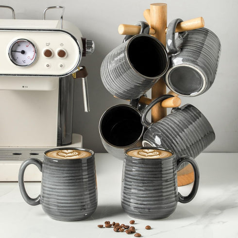 15 OZ Set 6 HASENSE Ceramic Coffee Mugs - Large Coffee Cups of with Handle for Hot Beverages, Porcelain Latte Mugs