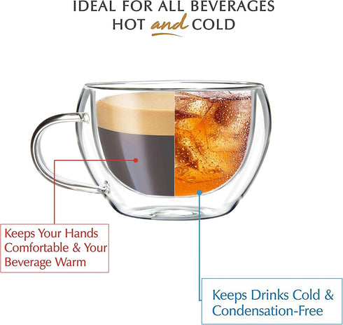 Youngever 2 Pack Double Wall Glass Espresso Mugs, Thermo Insulated Coffee Cups, 5.5 Ounce (Wide)