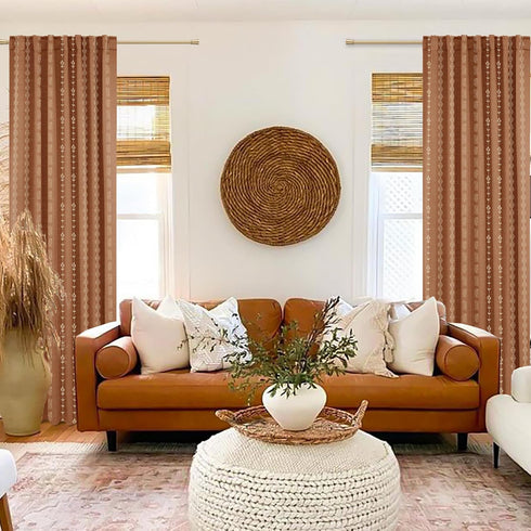 84 Inch Set 2 Terracotta Boho Blackout Curtains Long for Bedroom Living Room, Rust Burnt Orange Floral Decorative