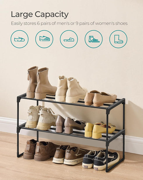2-Tier 6-9 11.8 26.8 14.6 Inches, ULSA202B01 SONGMICS Shoe Rack, Shoe Organizer, Metal Storage Shelf, Upright or Upside