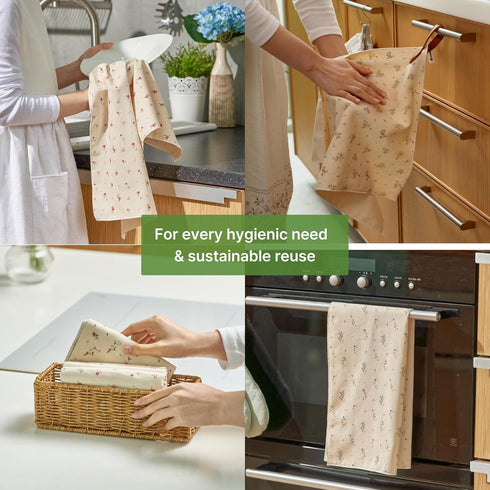 3-Layer Set 2 Sochang Cotton Muslin Towels, Unbleached & Fluorescent-Free, Multi-Purpose Kitchen Towels & Dish Cloths